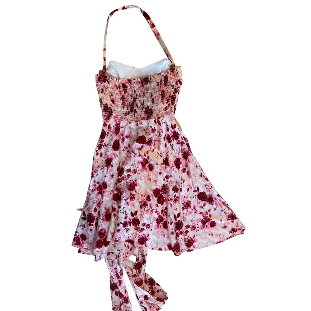 Vtg Betsey Johnson Silk Halter Dress Size 4 Pink‎ Red Floral Y2K Fit & Flare USA - Picture 12 of 16